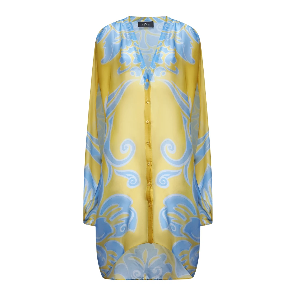 ETRO Gele Bloemen Paisley Zijden Jurk Yellow Dames