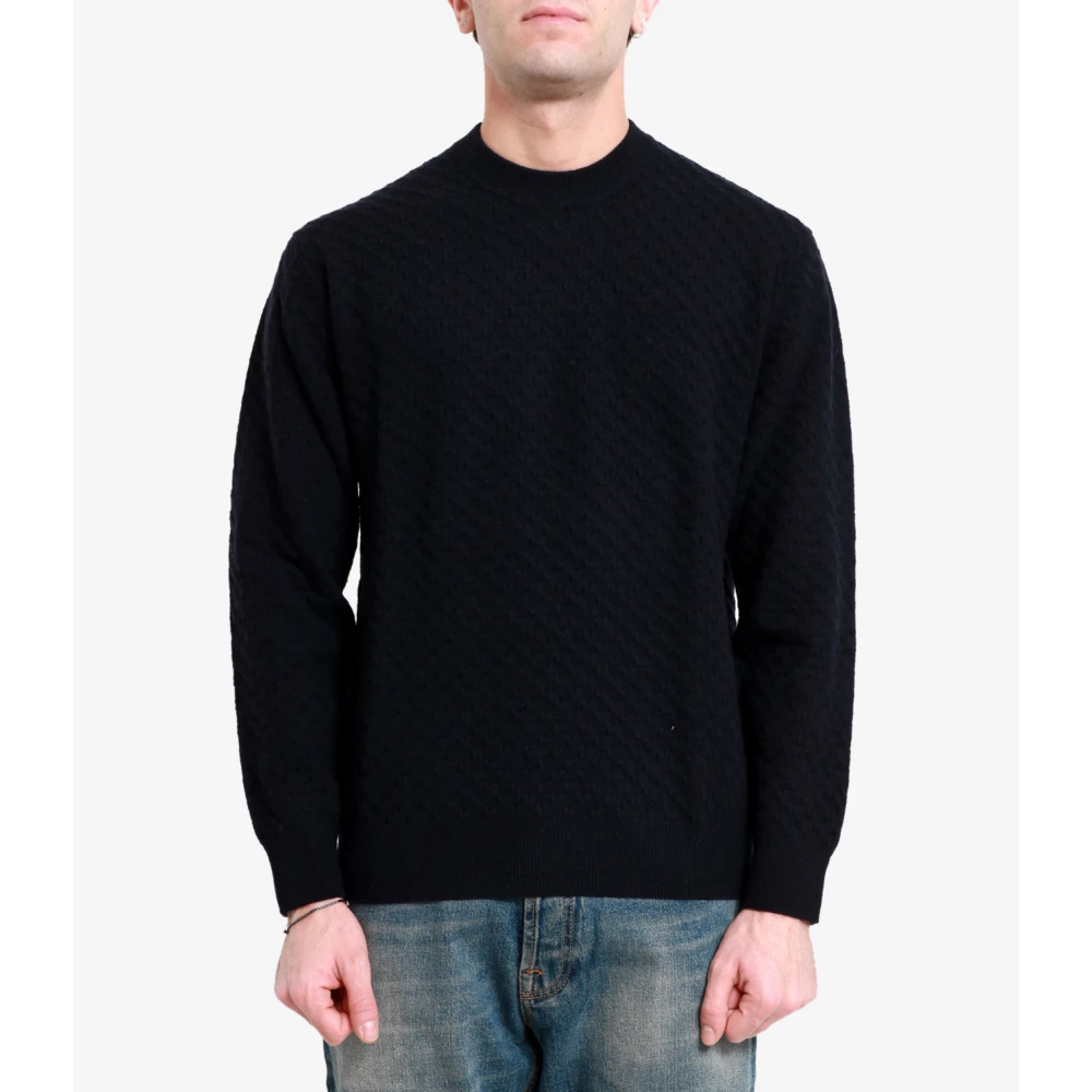 Paolo Pecora Merino Wol Gebreide Trui Zwart Blauw Black Heren