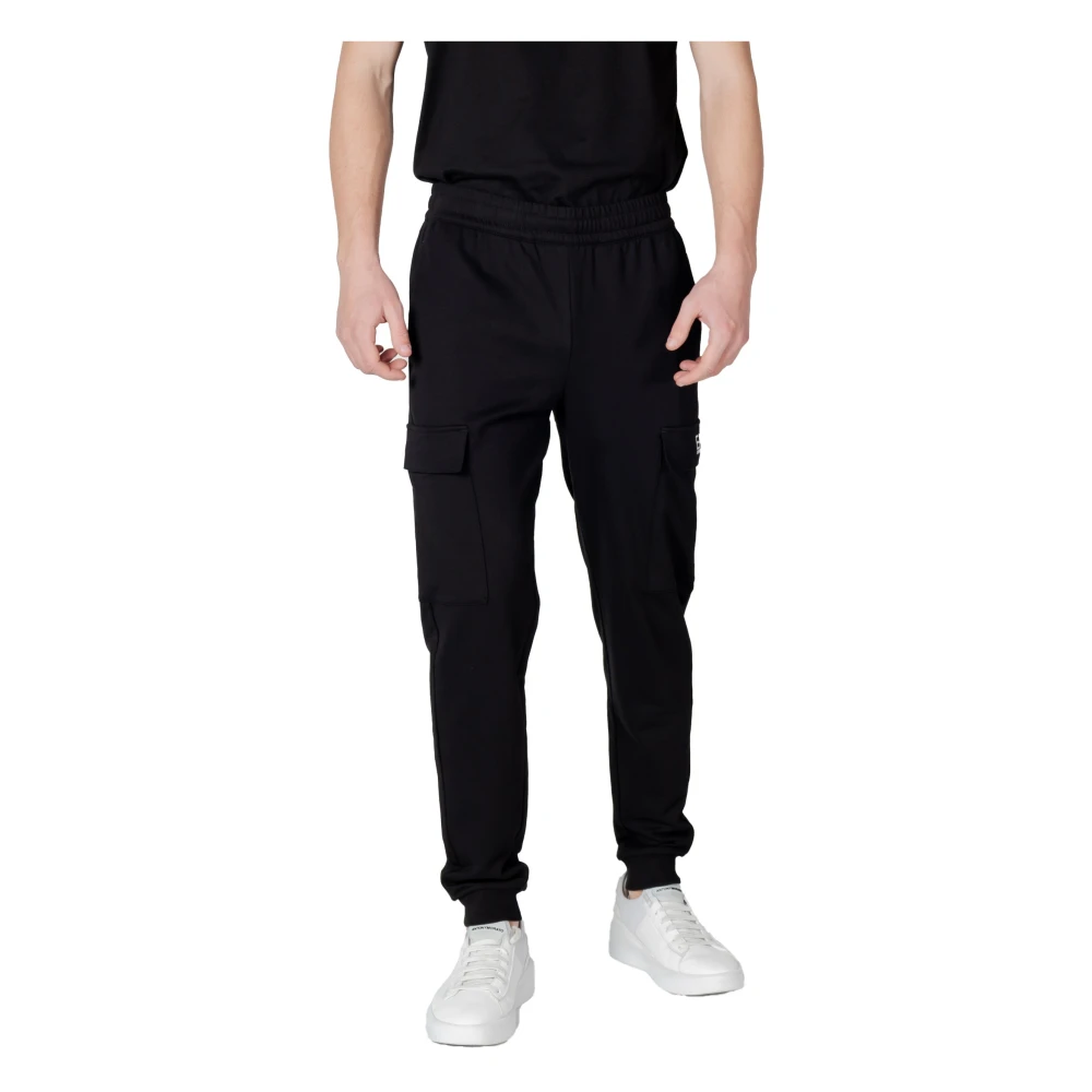 Emporio Armani EA7 Zwarte katoenen broek met meerdere zakken Black Heren