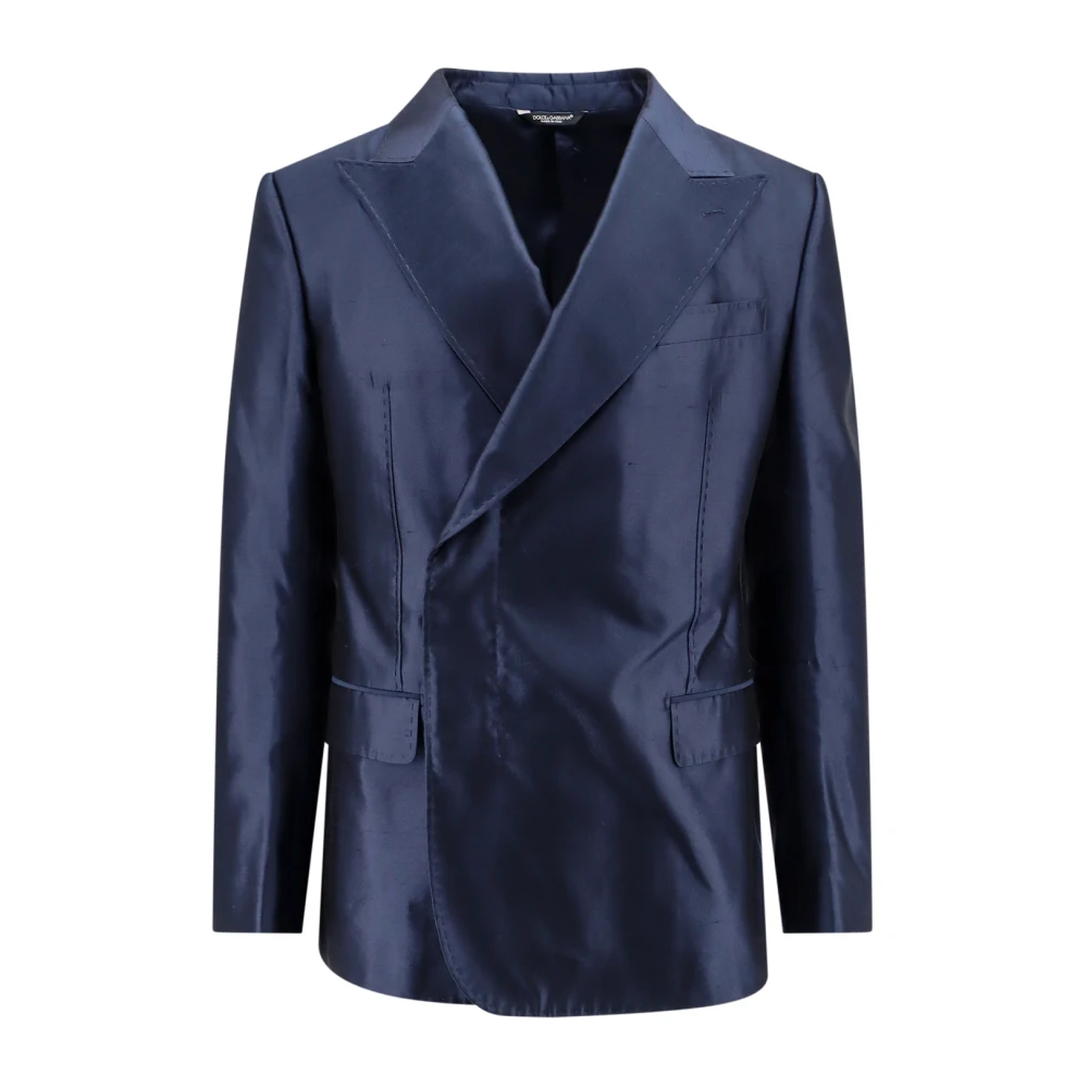 Dolce & Gabbana Men's Blue Blazers, Xl, Silk Double-Breasted Blazer
