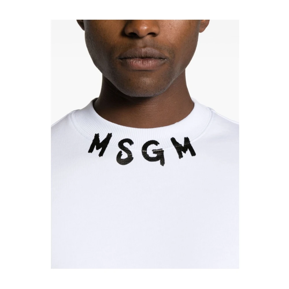 Msgm Logo Kraag Sweater White Heren