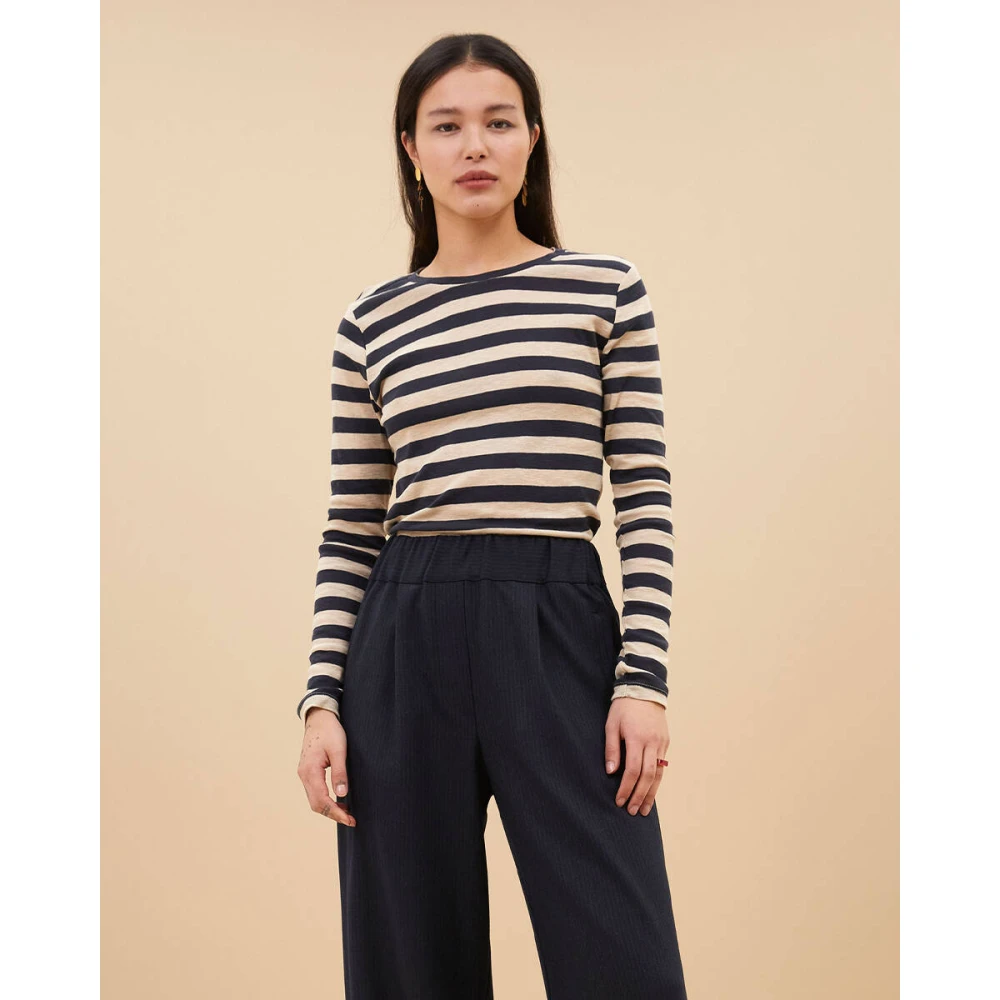 By-Bar Lange Mouw Gestreepte Basic Top Blue Dames