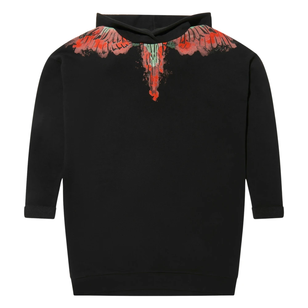 Marcelo Burlon Black Cotton Wings Hoodie Dress - Female - Kids Sweatshirts - 12 Y - Kids