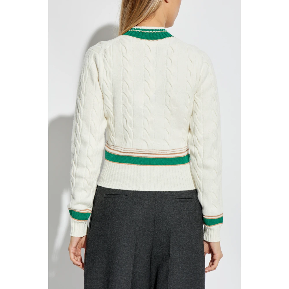 Lacoste Wollen trui met logo Beige Dames