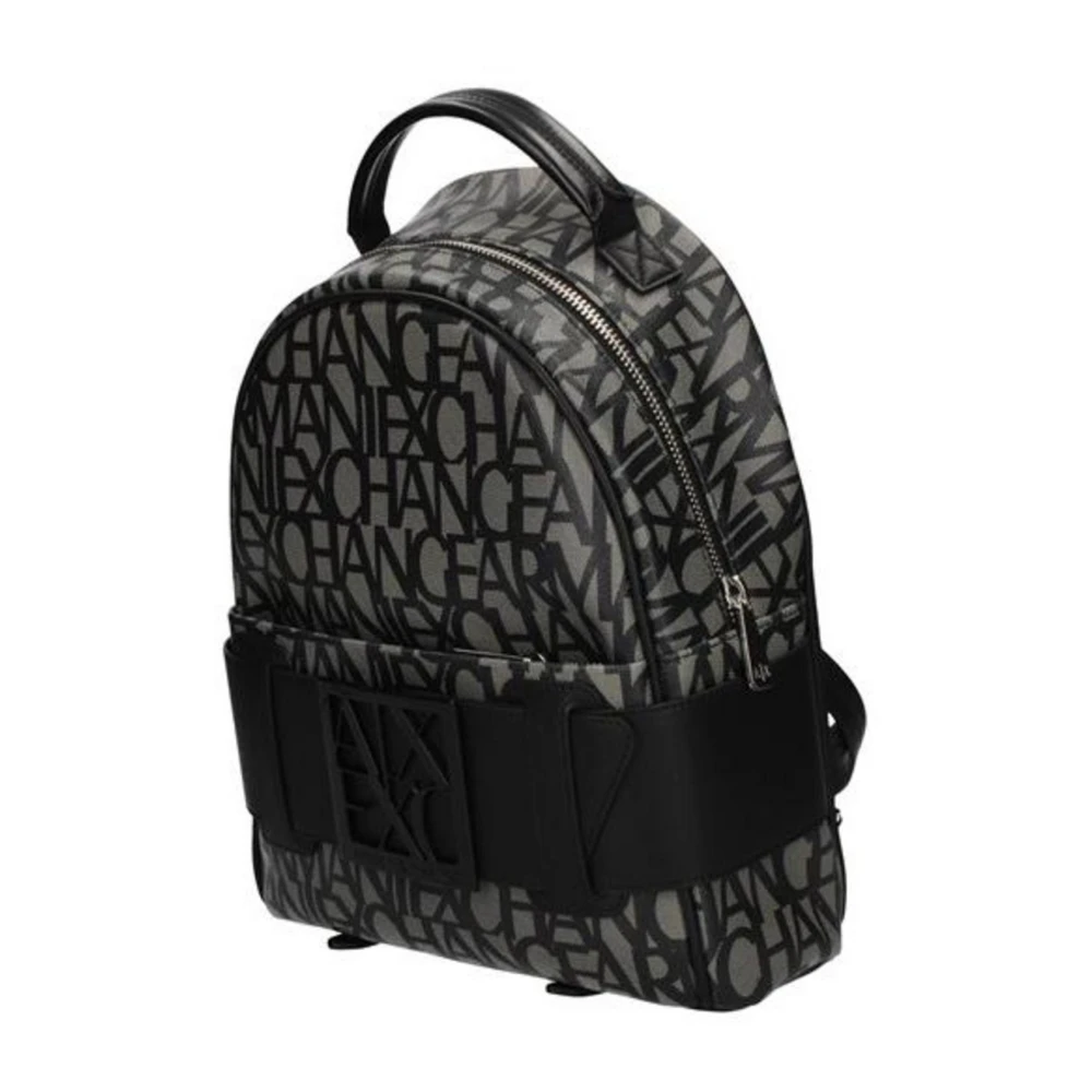 Armani Exchange Stijlvolle bedrukte katoenen rugzak met zakken Black Dames