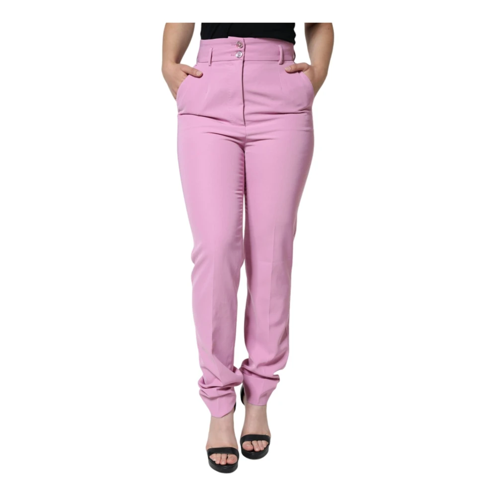 Dolce & Gabbana Women's Pink High Waist Tapered Trousers - Slim-Fit Trousers - M - Trousers