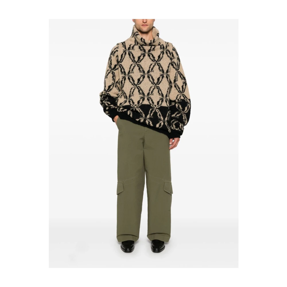 Dries Van Noten Alpaca Wol Coltrui met Intarsia Beige Heren