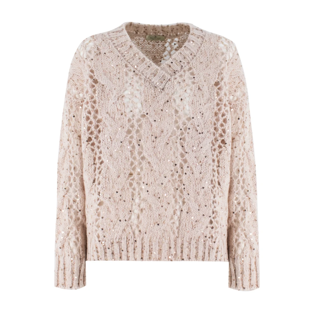Panicale Chique Sequin V-Neck Sweater Beige Dames
