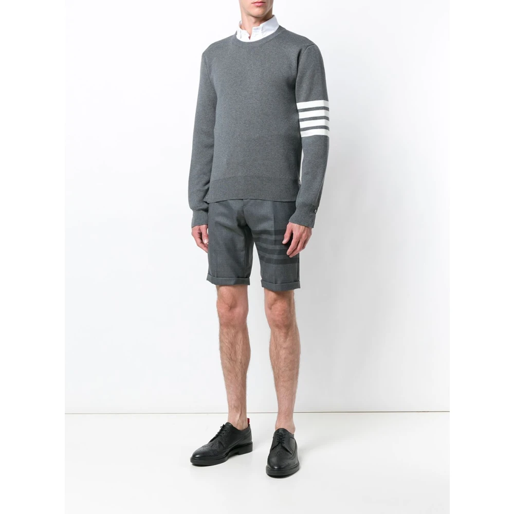 Thom Browne Grijze Katoenen Trui met Vier Streepdetails Gray Heren