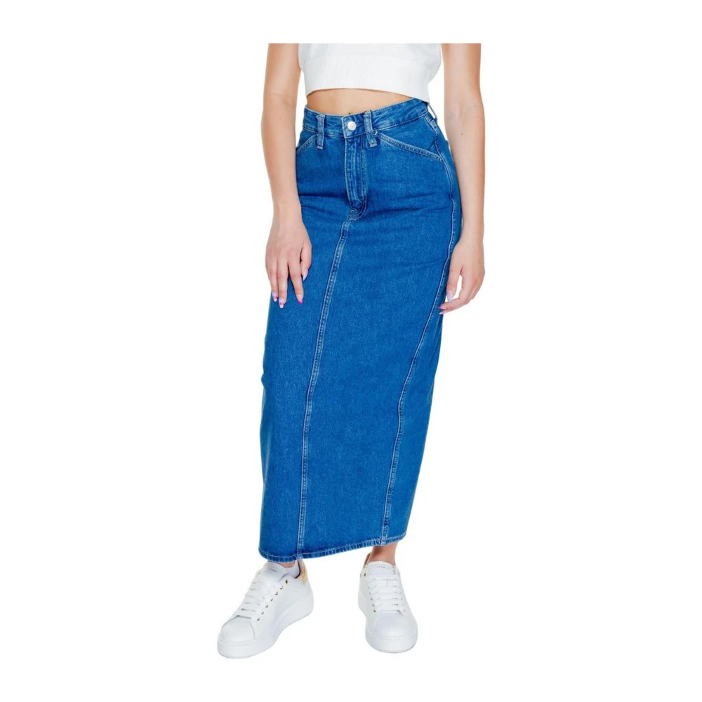 Calvin Klein Jeans Lange Katoenmix Rok Blue Dames