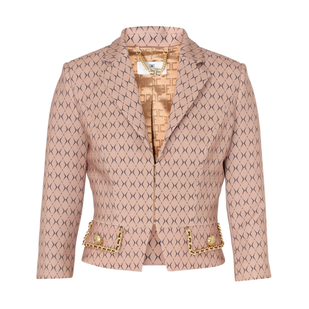 Elisabetta Franchi Kameel Zwart Jas Gis8546E2-Cm3 Brown Dames