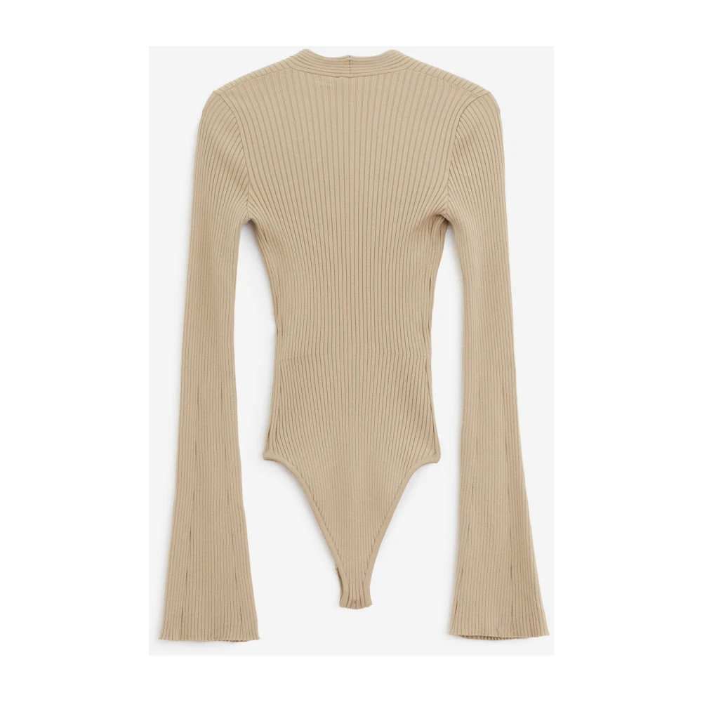 Courrèges Geribbelde V-hals Body in viscose Beige Dames