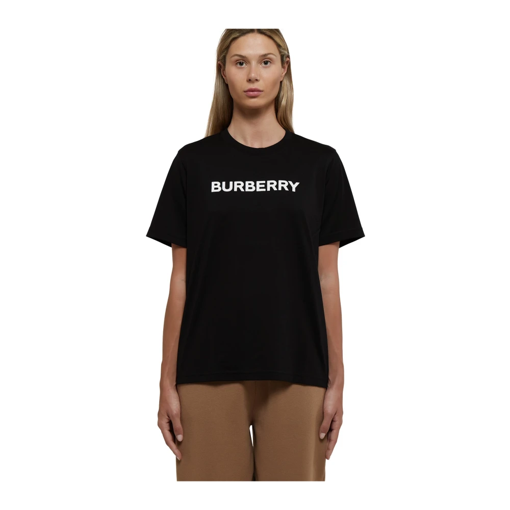 Burberry Zwarte T-shirts en Polos met Logo Print Black Dames