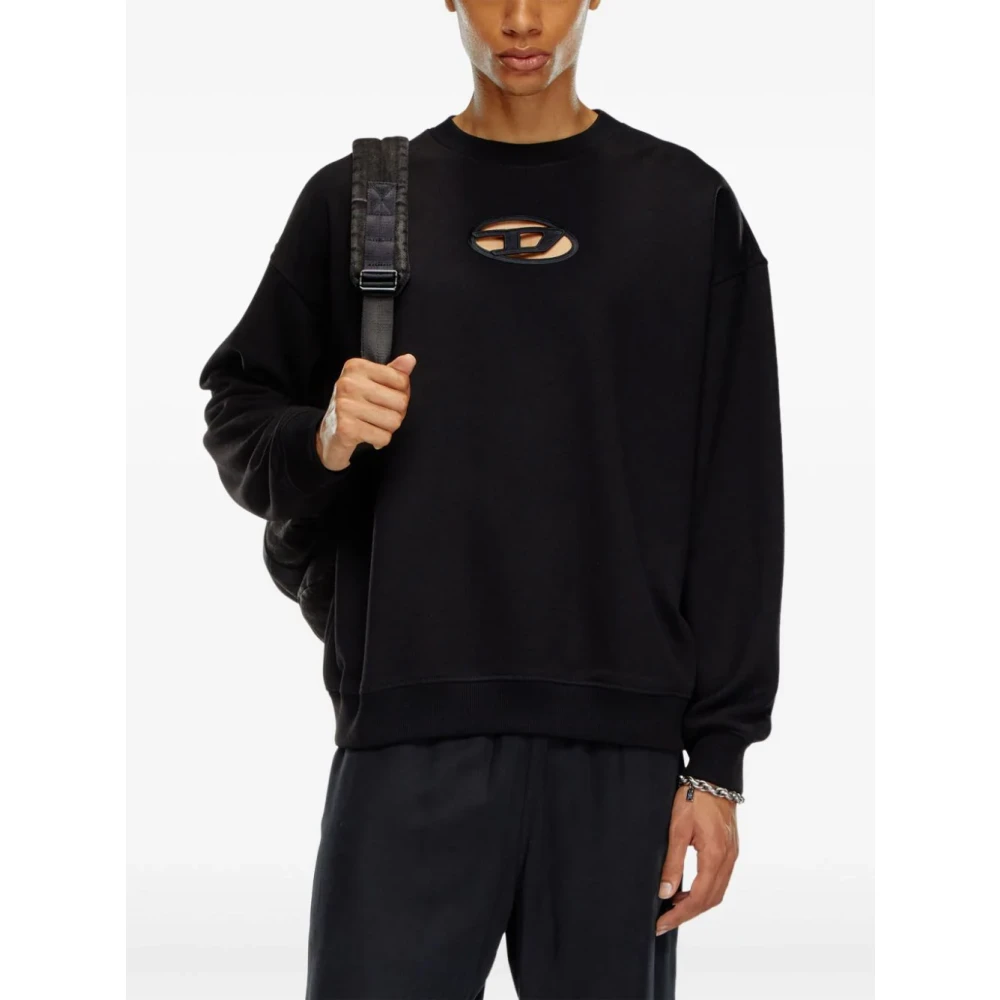 Diesel Zwarte Oval D Sweatshirt Geribbelde Boorden Black Heren