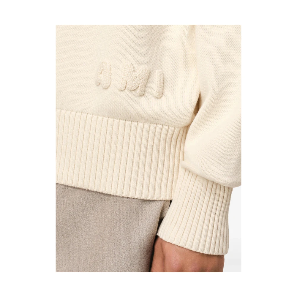 Ami Paris Roomwit Crew Neck Sweater Beige Heren