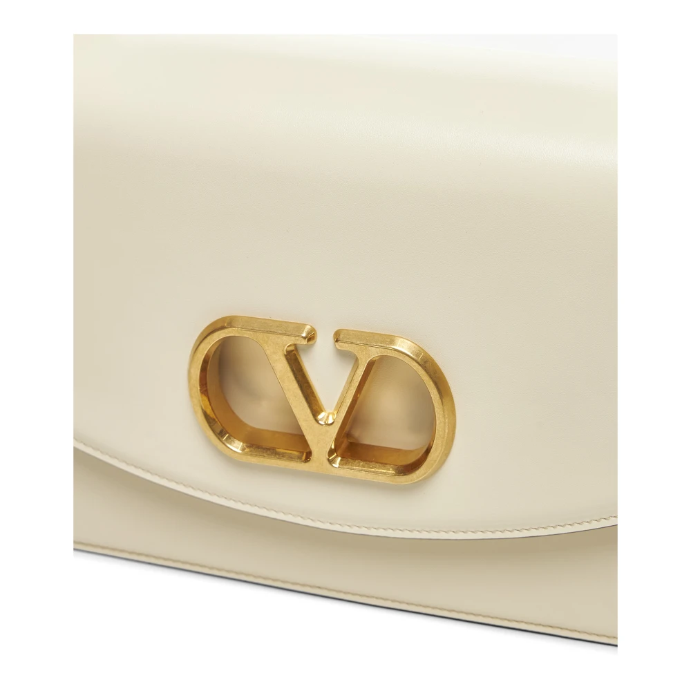 Valentino Garavani Metalen VLogo Ketting Schoudertas Beige Dames
