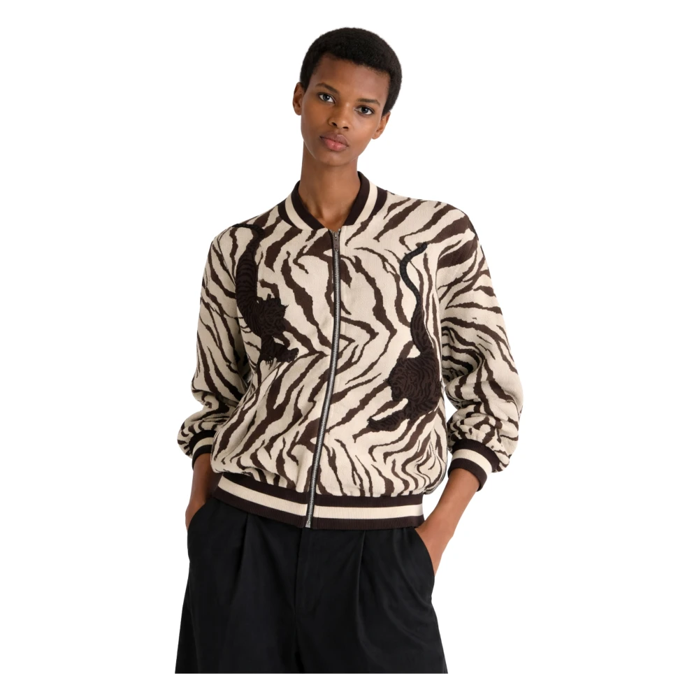 Akep Women's Multicolor Bomber Jackets, M, Zebra-Print Jacket
