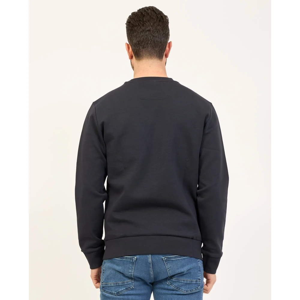 Boss Blauwe Crewneck Sweater Logo Print Blue Heren