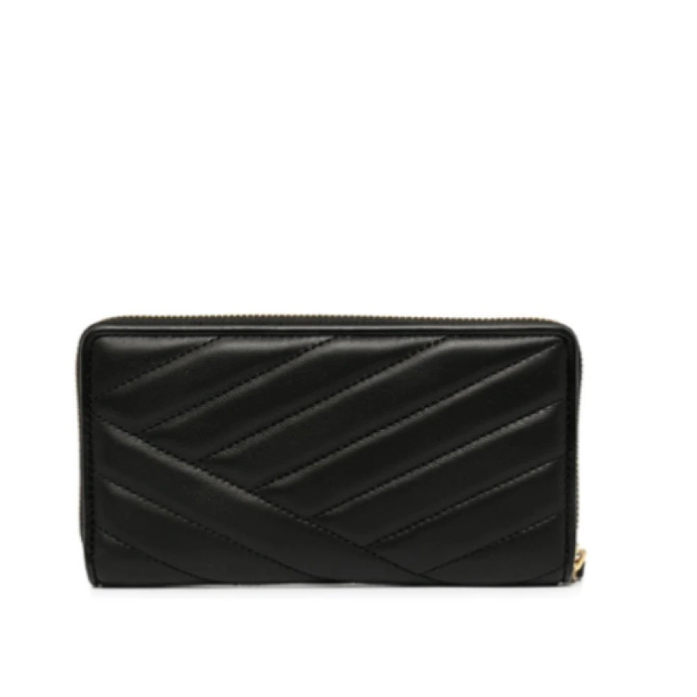 TORY BURCH Zwarte leren portemonnee met Chevron Quilting Black Dames