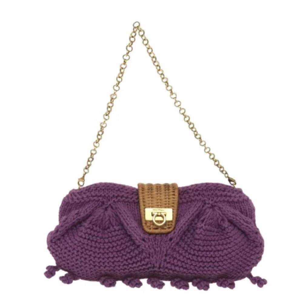 Salvatore Ferragamo Pre-owned Cotton shoulder-bags Purple Dames