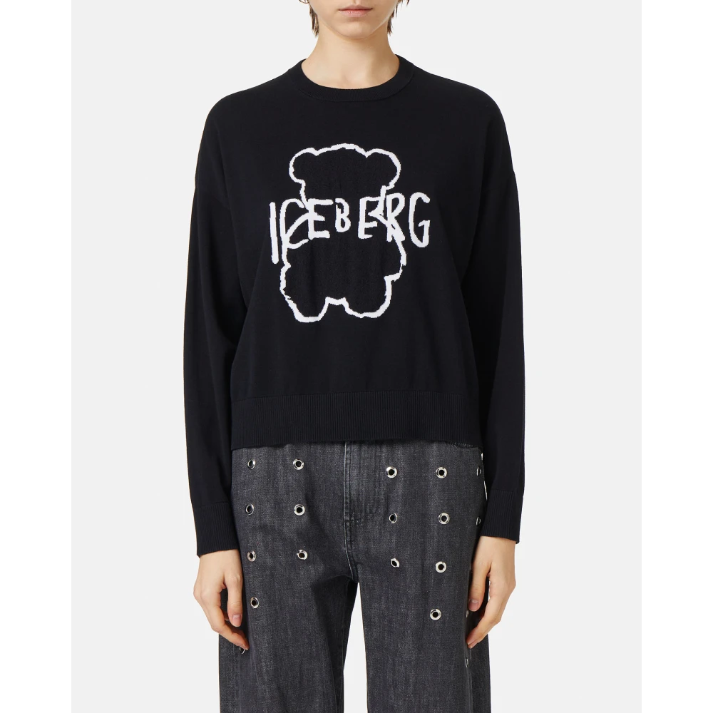 Iceberg Zwarte crew neck sweater van superdunne katoen Black Dames