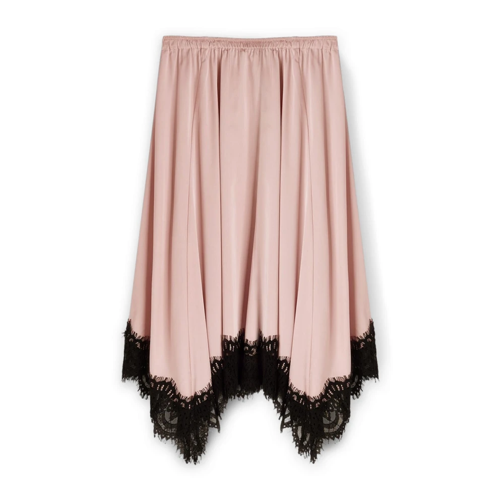 Motivi Satijnen rok met kanten rand Pink Dames