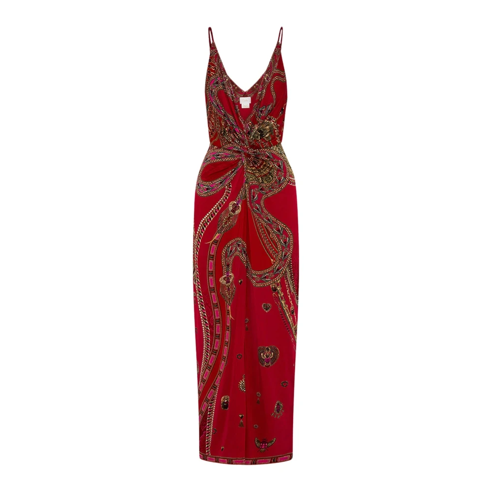 Camilla Jurk met Twist Front en Spaghettibandjes Cobra Kus Red Dames