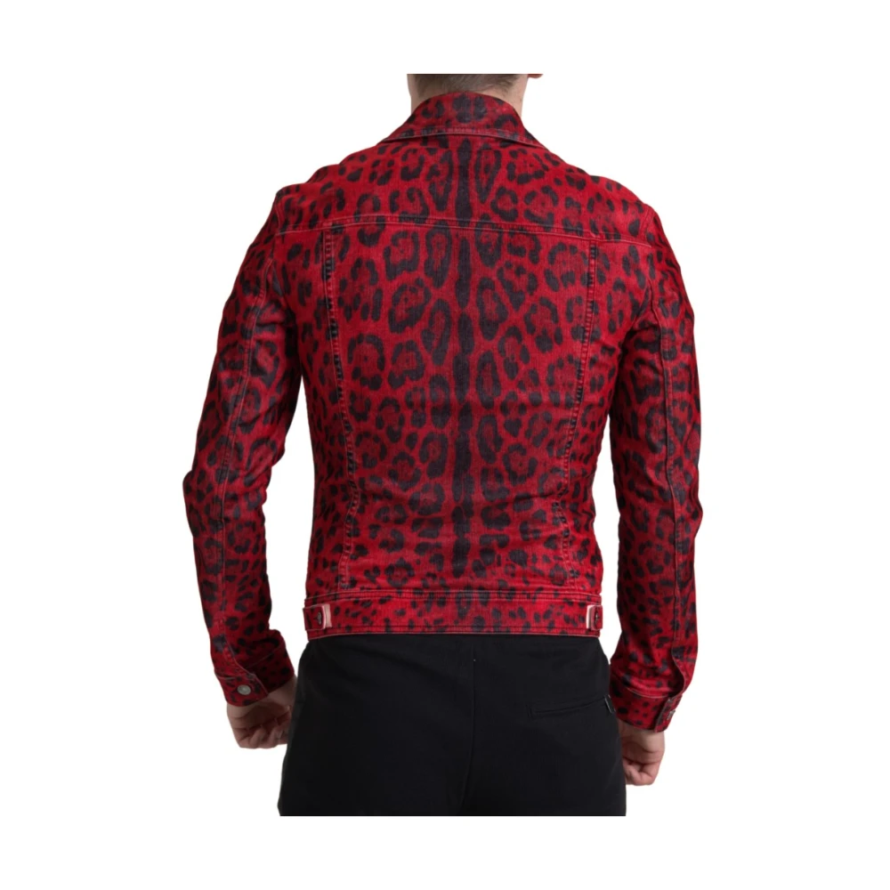 Dolce & Gabbana Rode Luipaardprint Denim Jack Multicolor Heren
