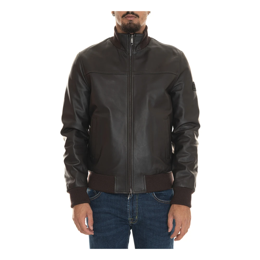 LA MARTINA Leren Bomberjack met Gebreide Details Brown Heren