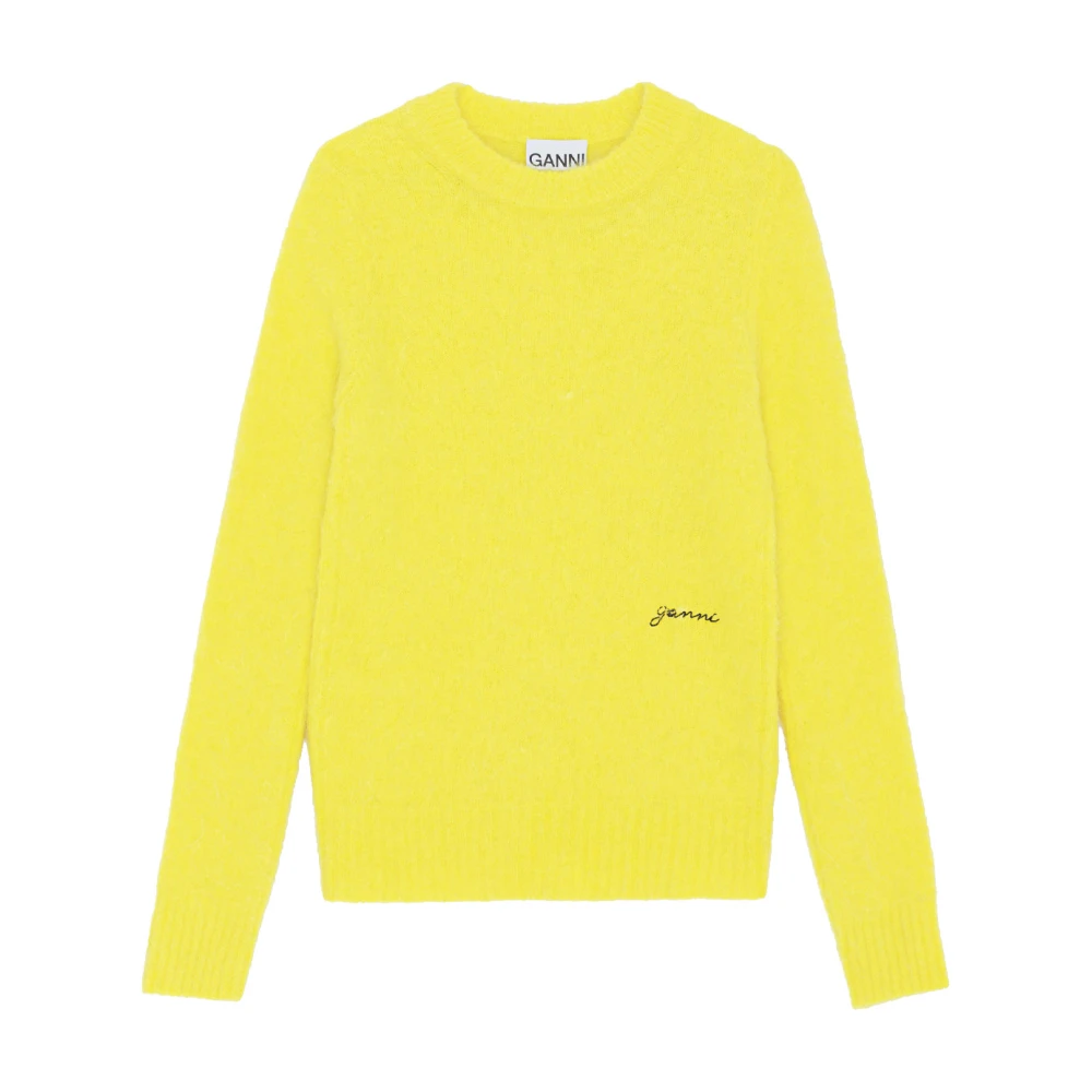 Ganni Women's Yellow Round-Neck Knitwear, 2XS, Alpaca-Blend Jumper