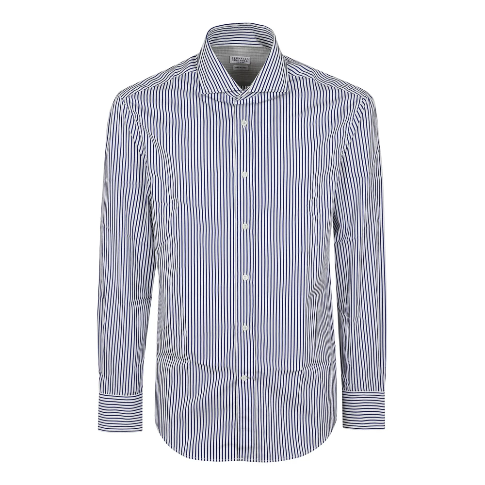 BRUNELLO CUCINELLI Blauw Klassiek Katoenen Shirt Herenstijl Blue Heren