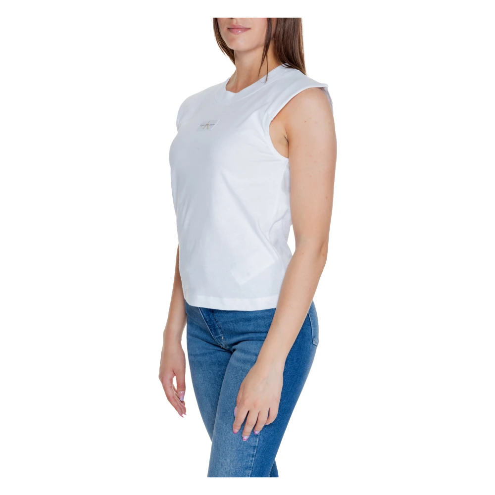 Calvin Klein Jeans Wit Katoenen T-Shirt Ronde Hals White Dames