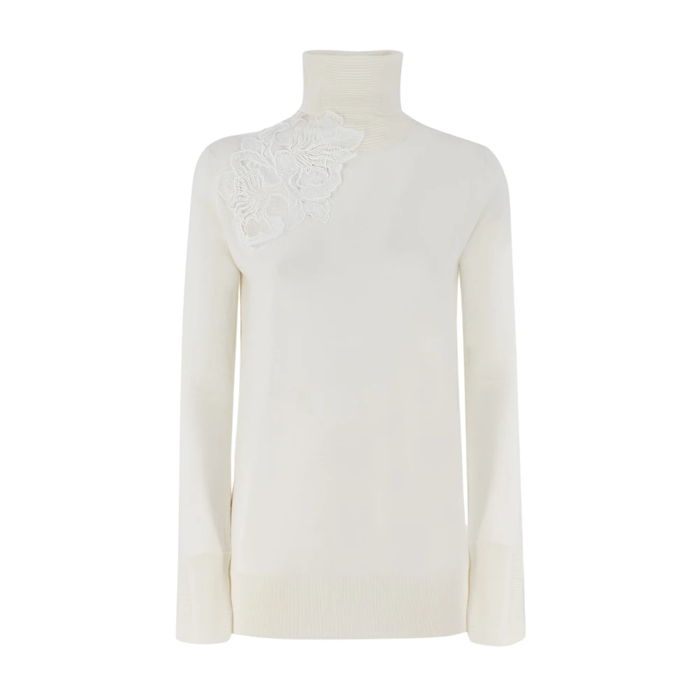 Ermanno Scervino Bloemen Kant Turtleneck Jumper Beige Dames