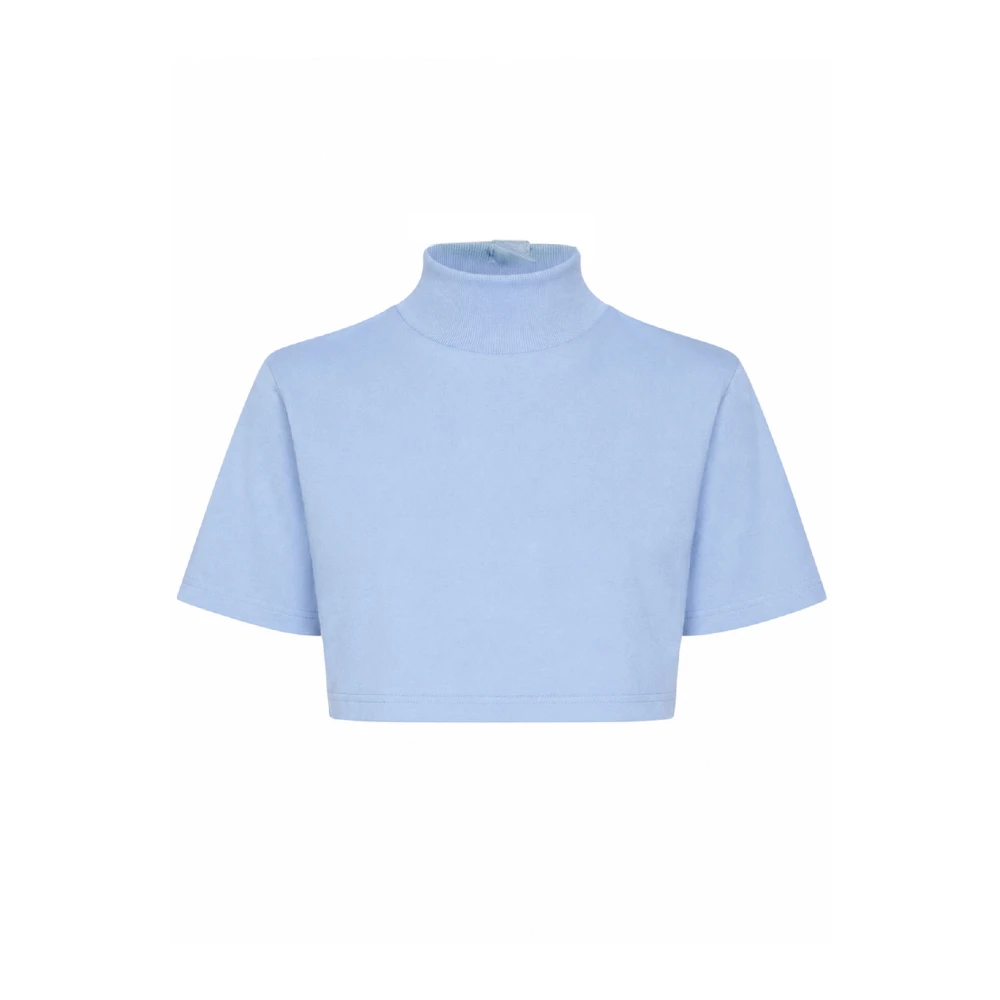 Alaïa Blue T-Shirts, Female, S, Cropped Cotton Jersey T-Shirt