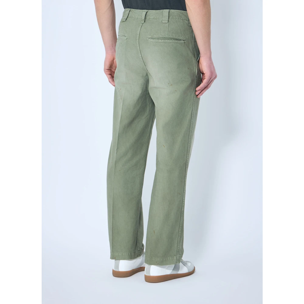 visvim Wijde Chino Broek van verontrust katoenen keper Green Heren