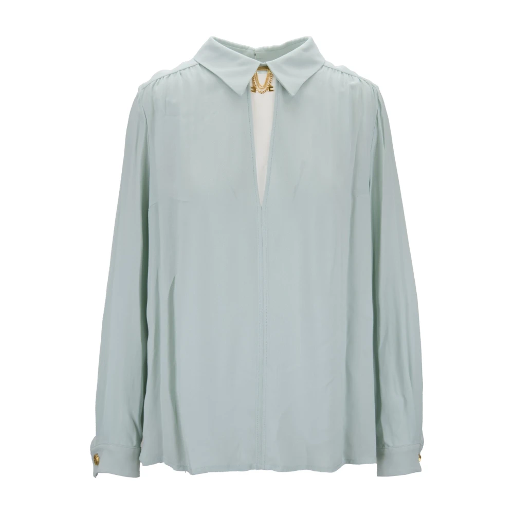 Elisabetta Franchi Gouden Knoop Viscose Blouse Blue Dames