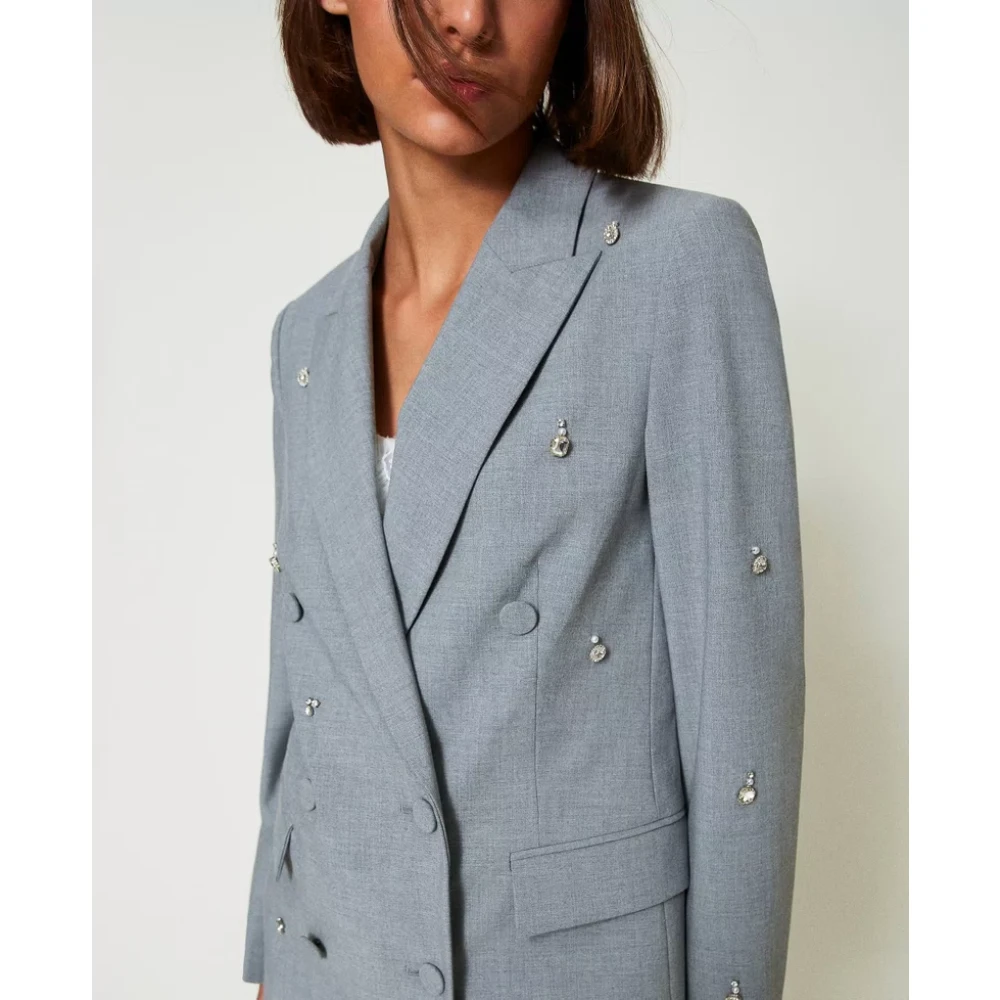Twinset Grijze Blazer met Strass Applicaties Gray Dames