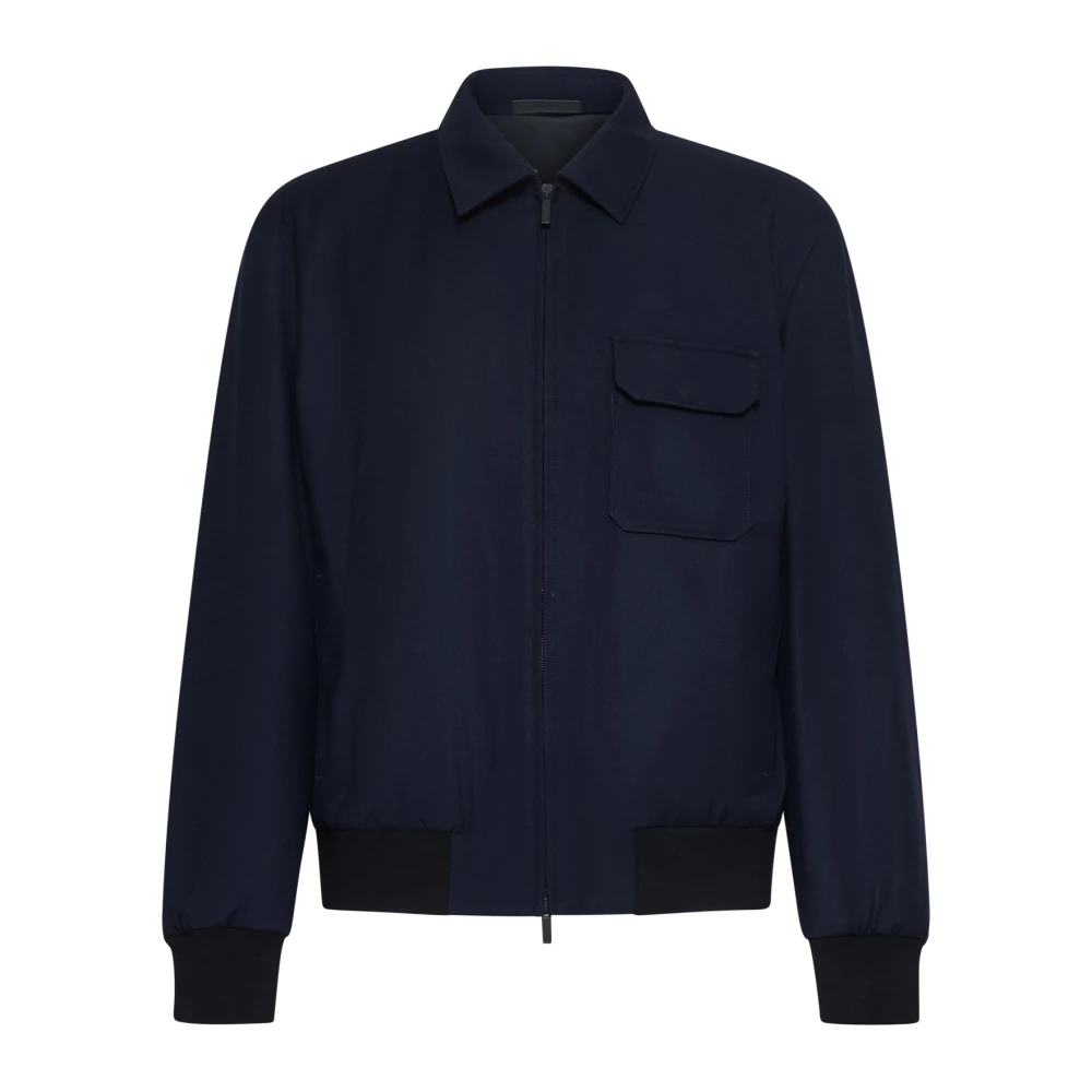 Giorgio Armani Blå Ull Blouson Jacka Blue, Herr