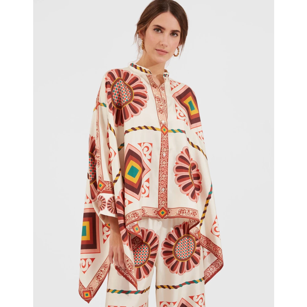 La DoubleJ Zijden Sjaal Shirt Neapolitaanse Tegels Multicolor Dames