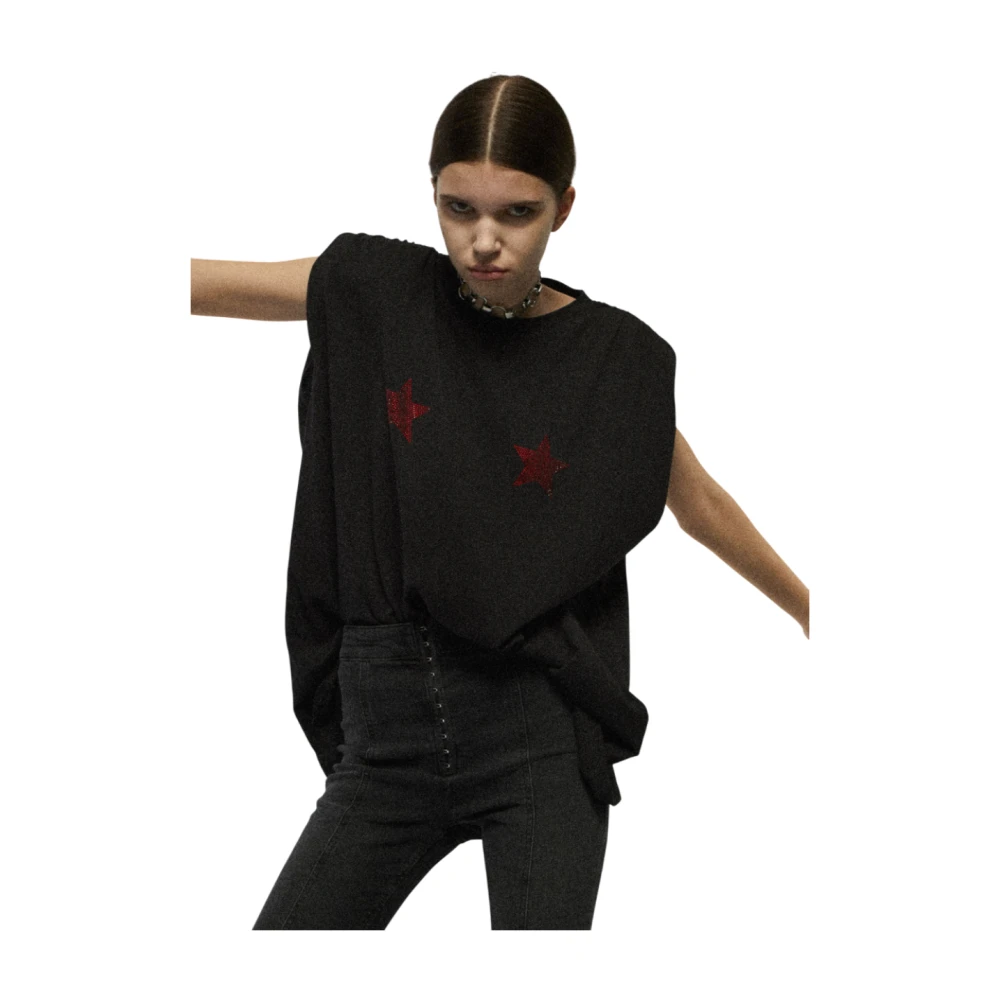Aniye By Zwarte Mouwloze Jersey Top met Gerimpelde Schouders Black Dames