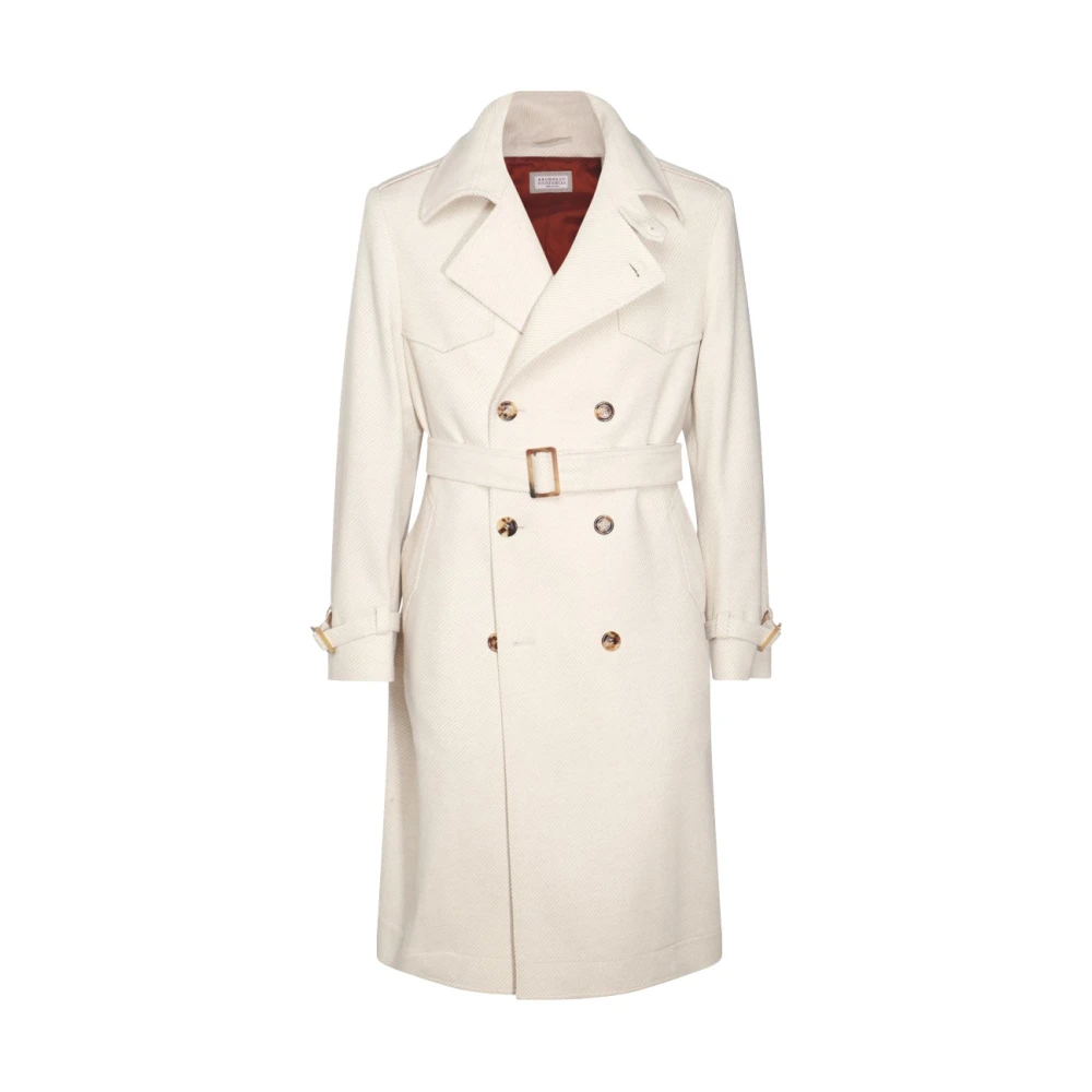 BRUNELLO CUCINELLI Roomwitte wollen trenchcoat Beige Heren