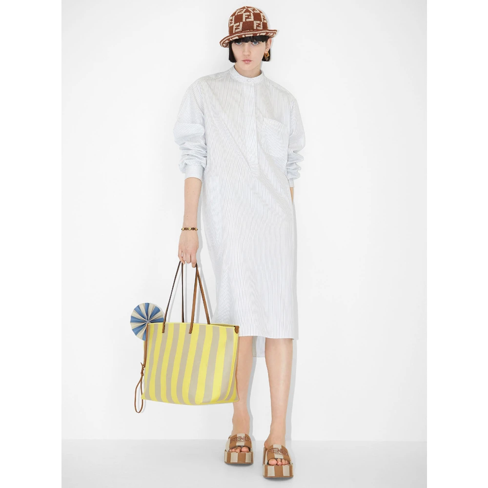 Fendi Witte Midi Overhemdjurk Gestreepte Katoen White Dames