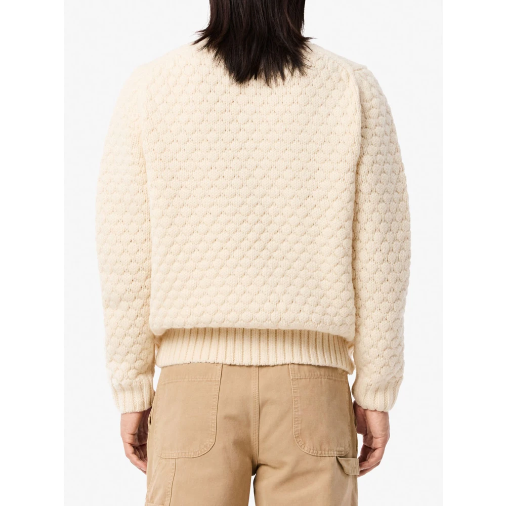 Lacoste Beige Sweater Klassiek Ontwerp Geborduurde Krokodil Beige Heren
