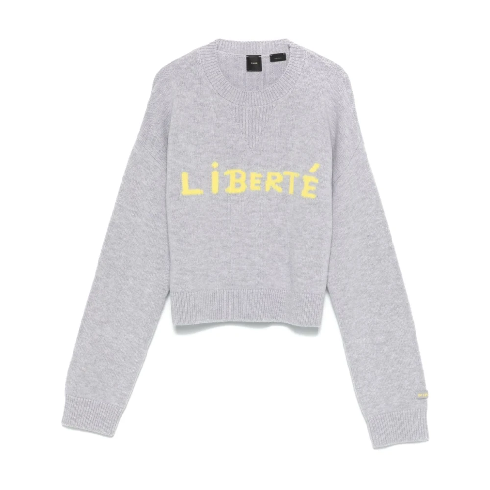 Pinko Grijze Wol Kohona Sweater met Tekst Gray Dames