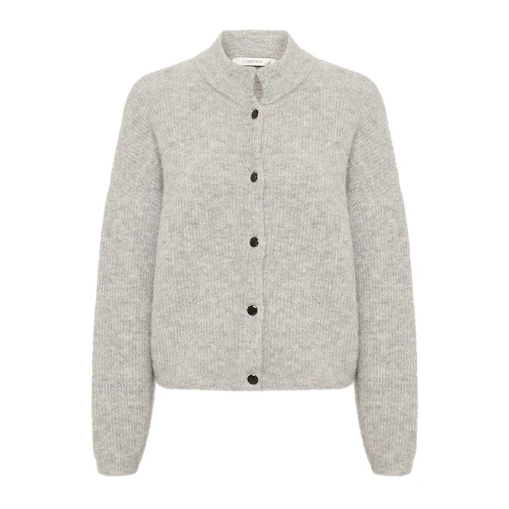Gestuz Women's Gray Cardigans, Xs, Soft Knit Short Cardigan Light Grey