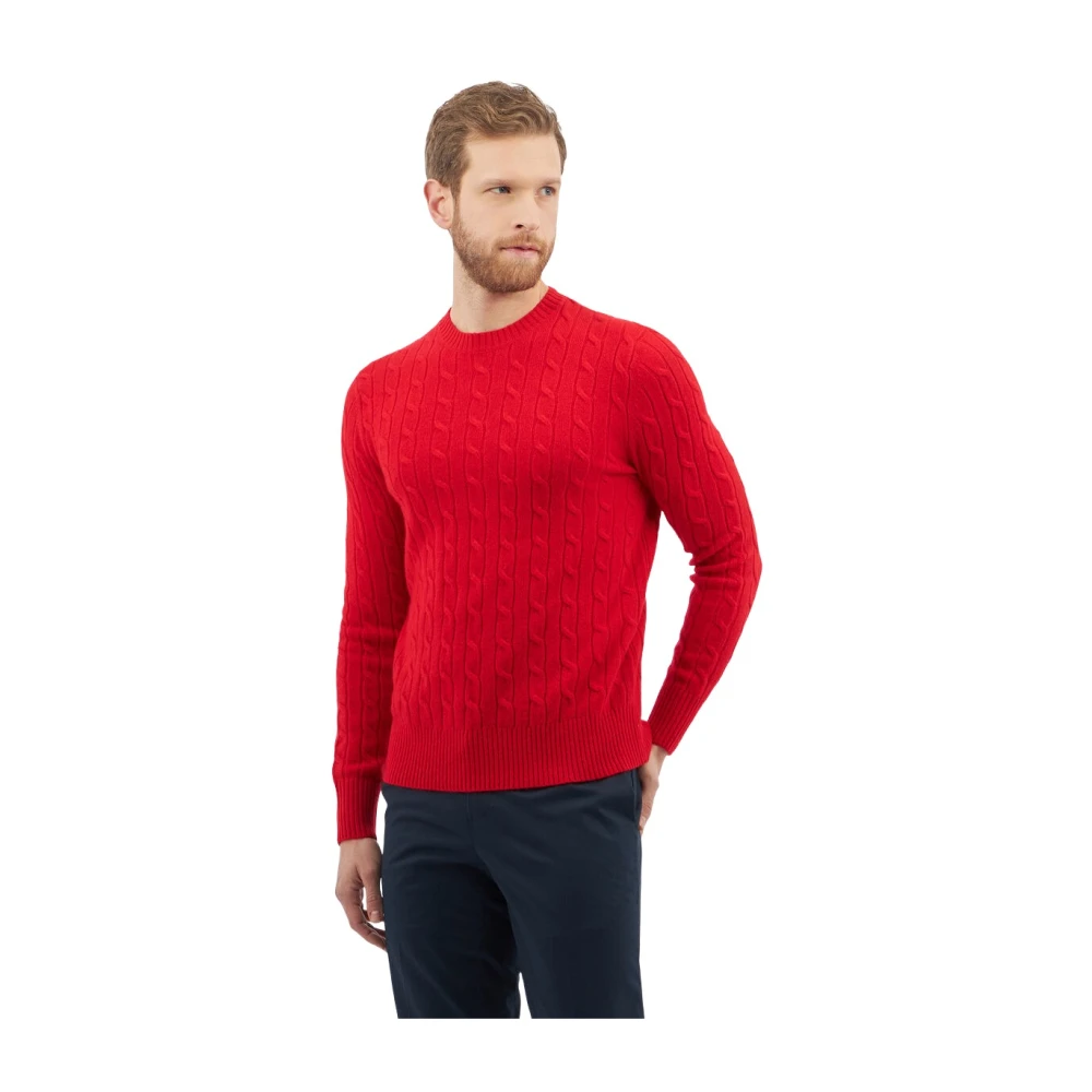 Brooks Brothers Men's Red Lambswool Cable Crewneck Knit Jumper - Round-Neck Knitwear - Xl - Knitwear