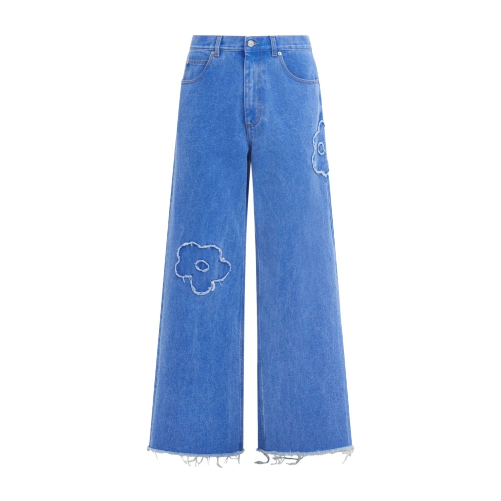 Marni Wijde Pijp Bloemenapplicatie Denim Jeans Blue Heren