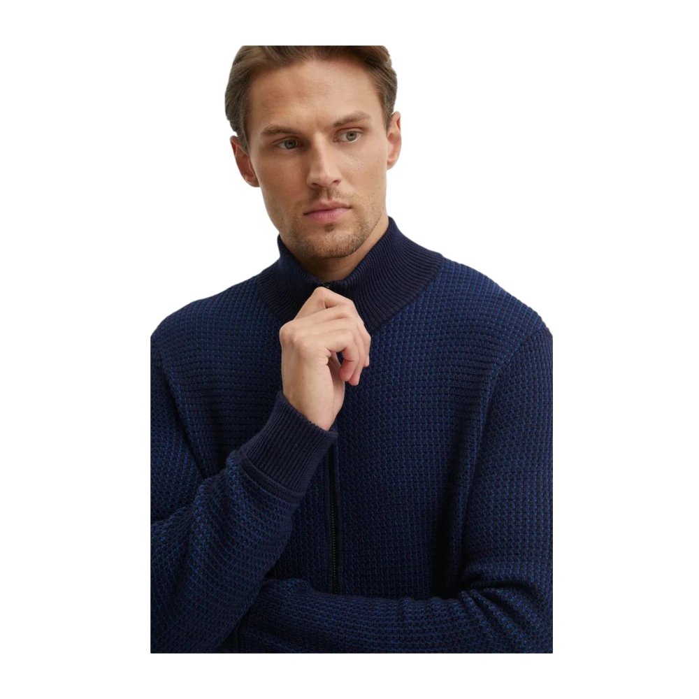 Hugo Boss Blauwe Zip Trui met Zijzakken Blue Heren