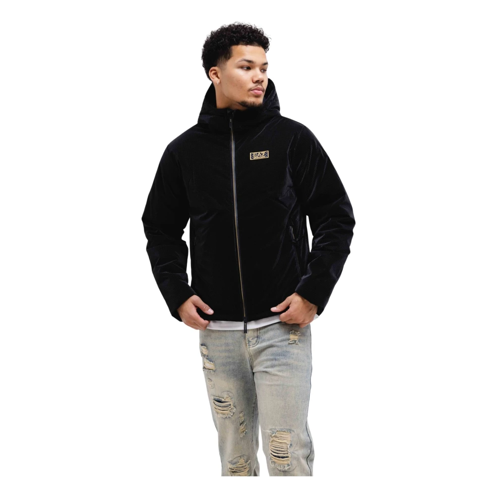 Emporio Armani Zwarte Geweven Bomberjack Heren Black Heren
