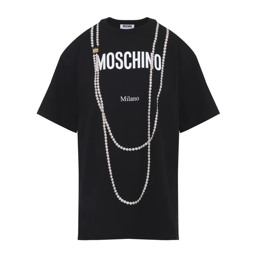 Moschino Women's Black Logo Printed Cotton Jersey T-Shirt